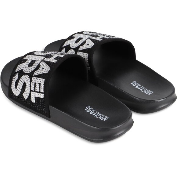 Michael Kors Gilmore Slide Sandals Black & White Crystals Womens NEW NO BOX - Picture 5 of 11